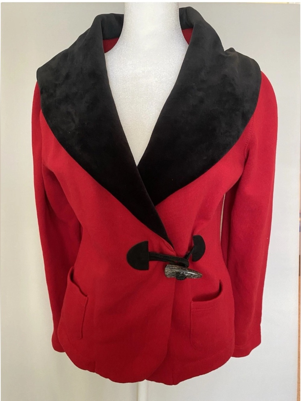 Lauren Ralph Lauren Red Jacket Black Velvet Collar Toggle M Holiday Christmas